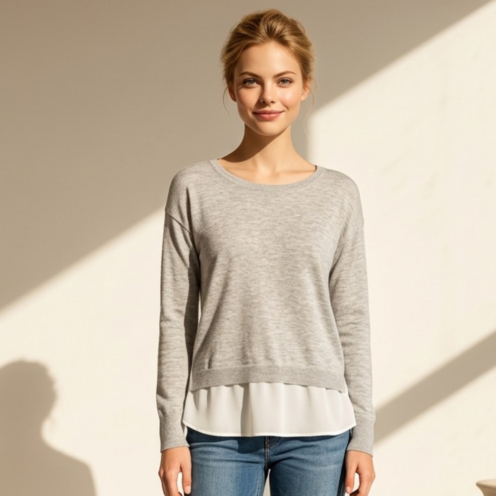Halogen Layered Scoop Neck Back Button Sweater